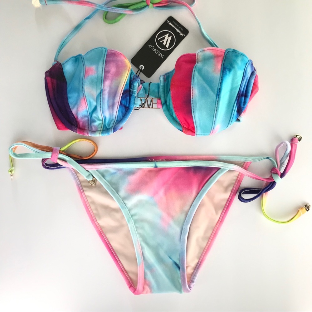Wildfox Tie-Dye Pastel Blue Pink Bikini Set